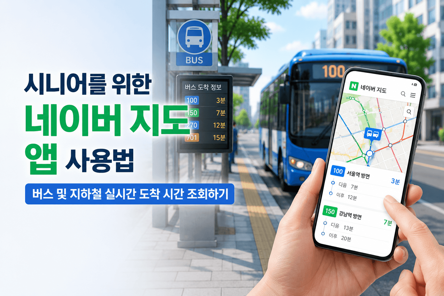 시니어를 위한 네이버 지도 앱 사용법 및 버스 지하철 실시간 도착 시간 조회 안내